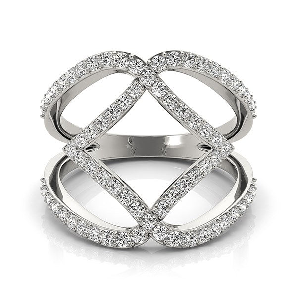 White Gold 14k Entwined Design Diamond Dual Band Ring