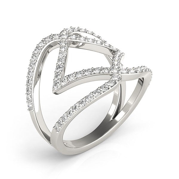 White Gold 14k Entwined Design Diamond Dual Band Ring