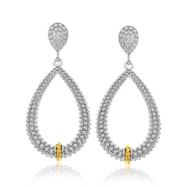 Yellow Gold 18k & Sterling Silver Diamond Accented Graduated Popcorn Drop Earrings