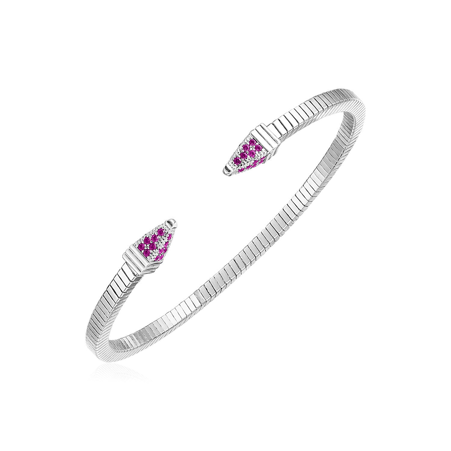 Sterling Silver Spike Cuff Women's Fancy Bracelet with Raspberry Cubic Zirconias