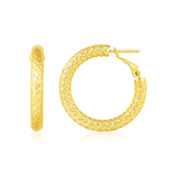 Yellow Gold 14k Textured Round Hoop Earrings with Snap Lock