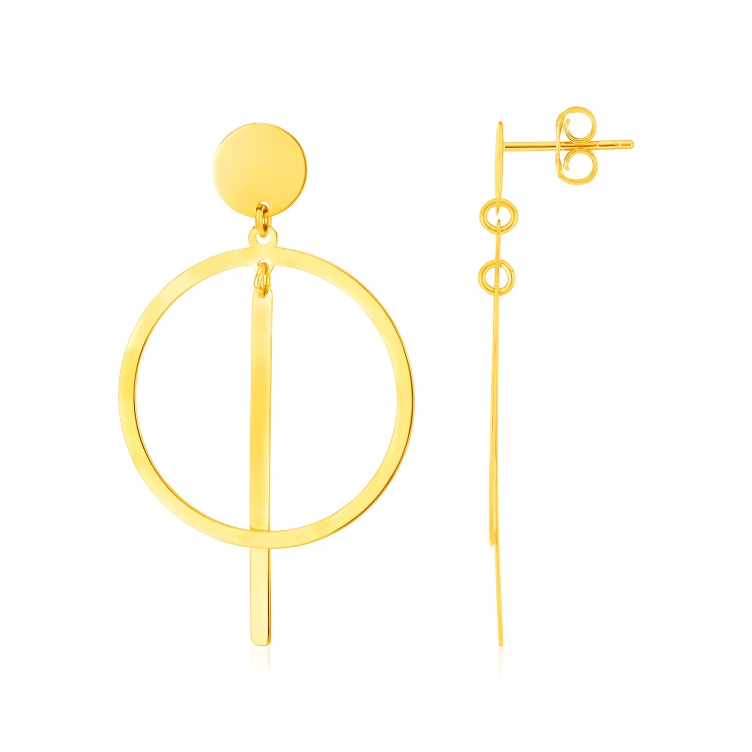 Yellow Gold 14K Polished Circle and Bar Fancy Earrings