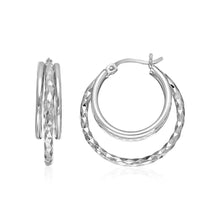 Load image into Gallery viewer, Two-Part Graduated Polished and Textured Hoop Earrings in Sterling Silver