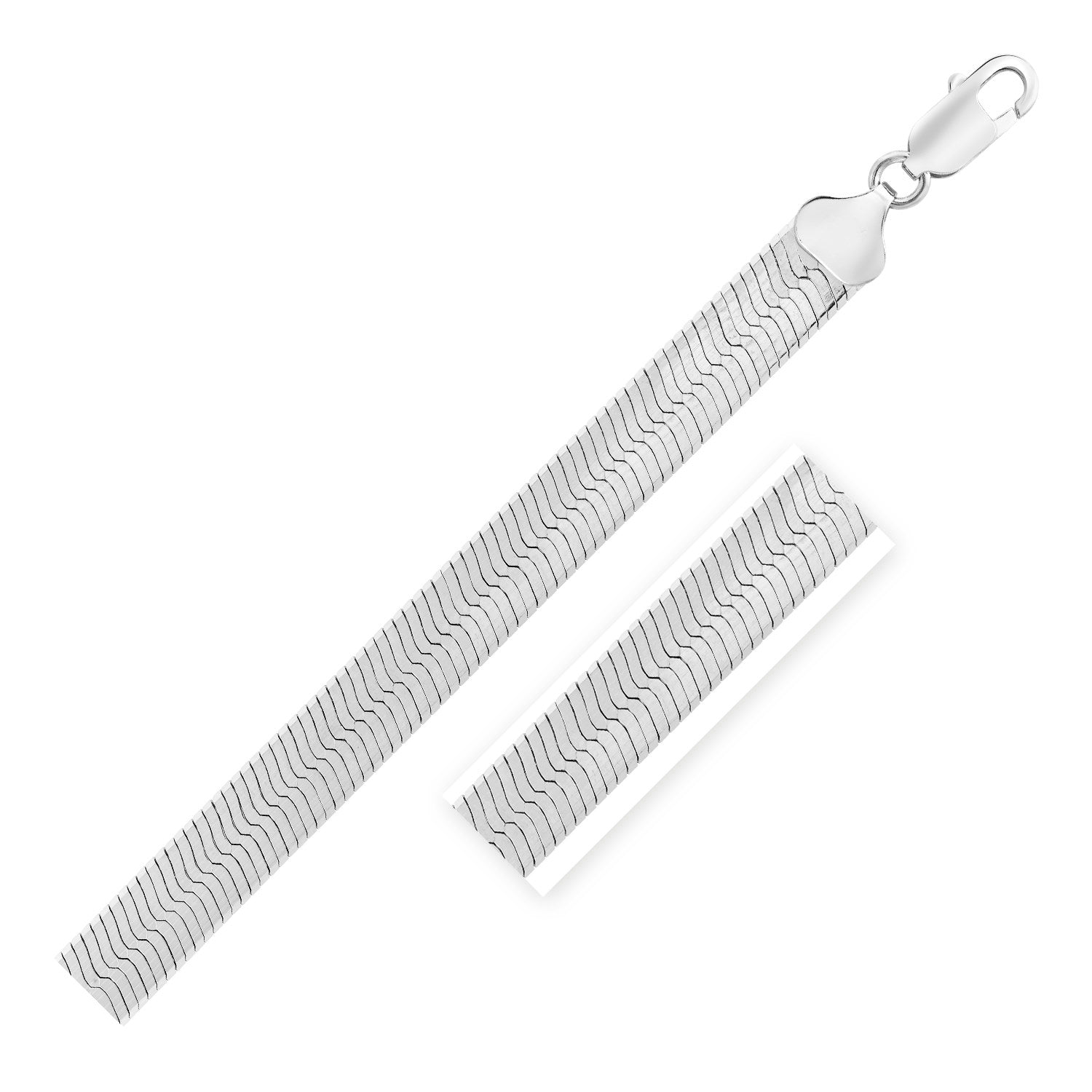 Sterling Silver 9.5mm Rhodium Plated Lobster Claw Herringbone Chain