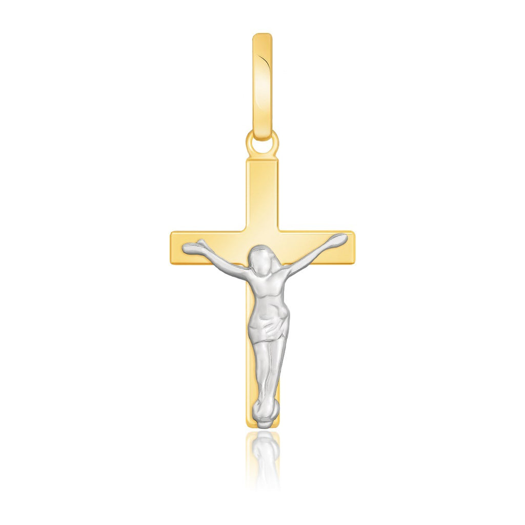 Two Tone Gold 14k Crafted Crucifix Motif Pendant