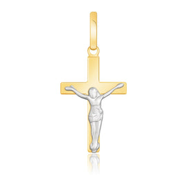 Two Tone Gold 14k Crafted Crucifix Motif Pendant