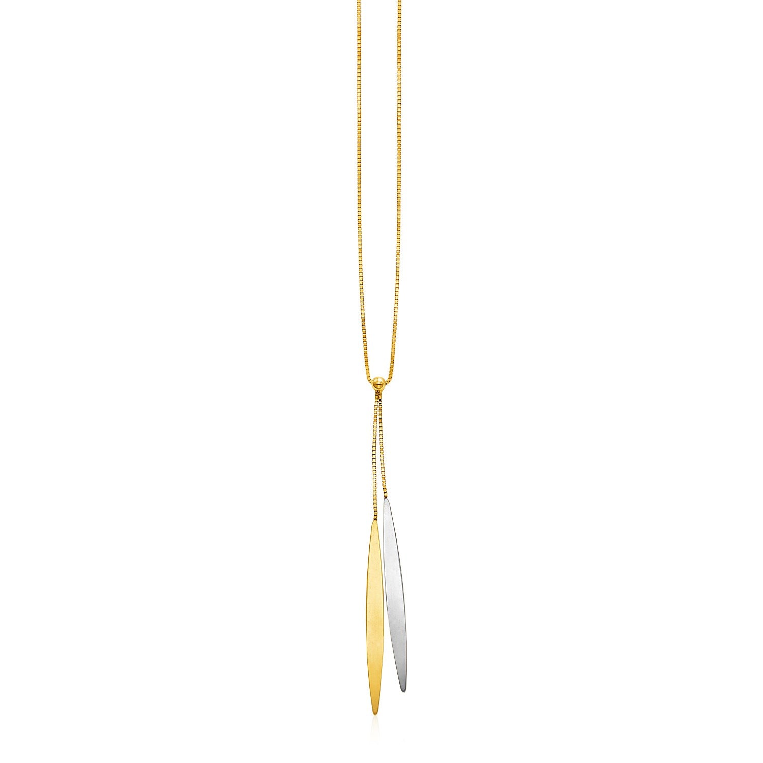 Two Tone Gold 14k Women's Fancy Necklace with Polished Oval and Chain Pendant