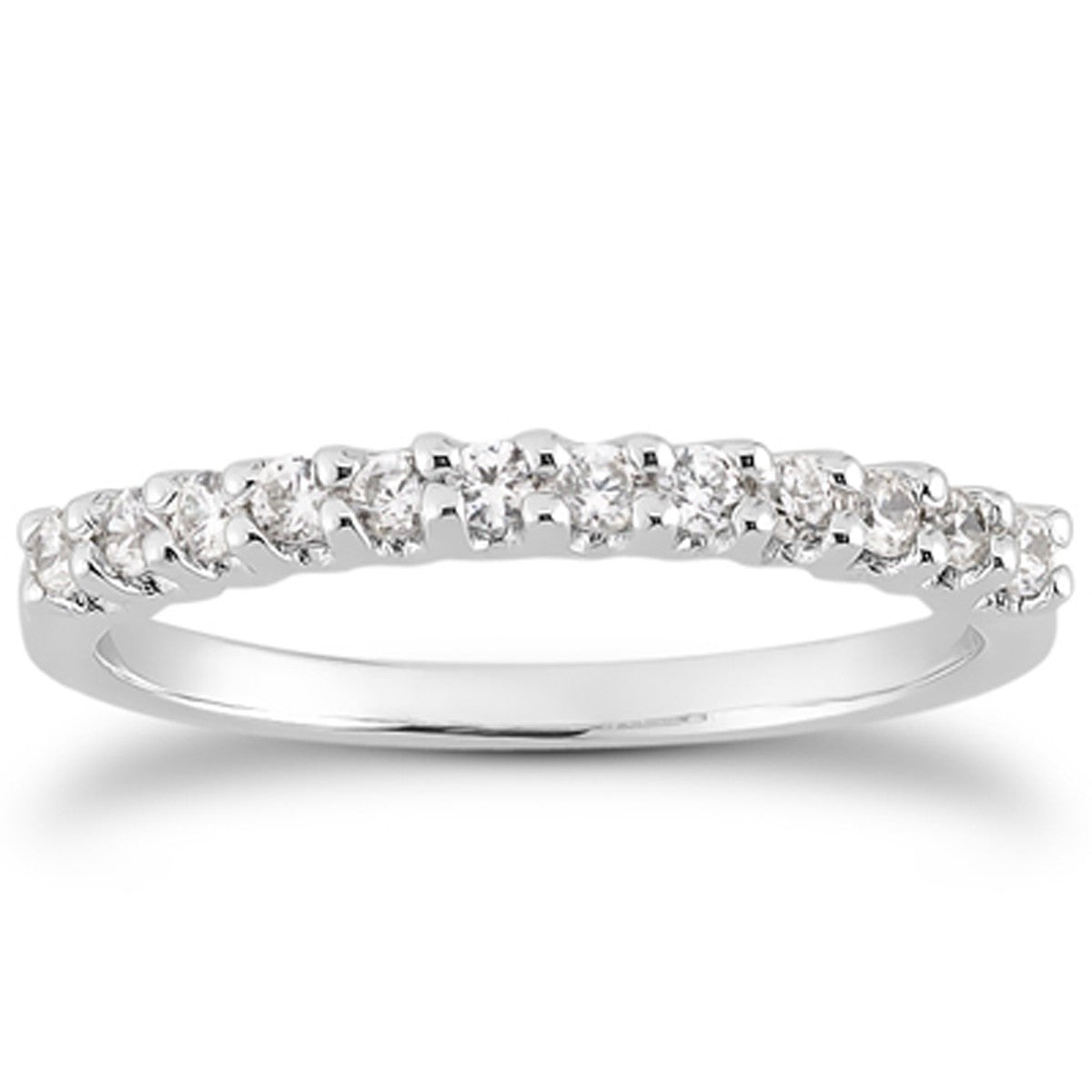White Gold 14k Fancy U Setting Shared Prong Diamond Wedding Ring Band