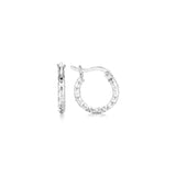 Sterling Silver Rhodium Plated Faceted Design Small Hoop Earrings