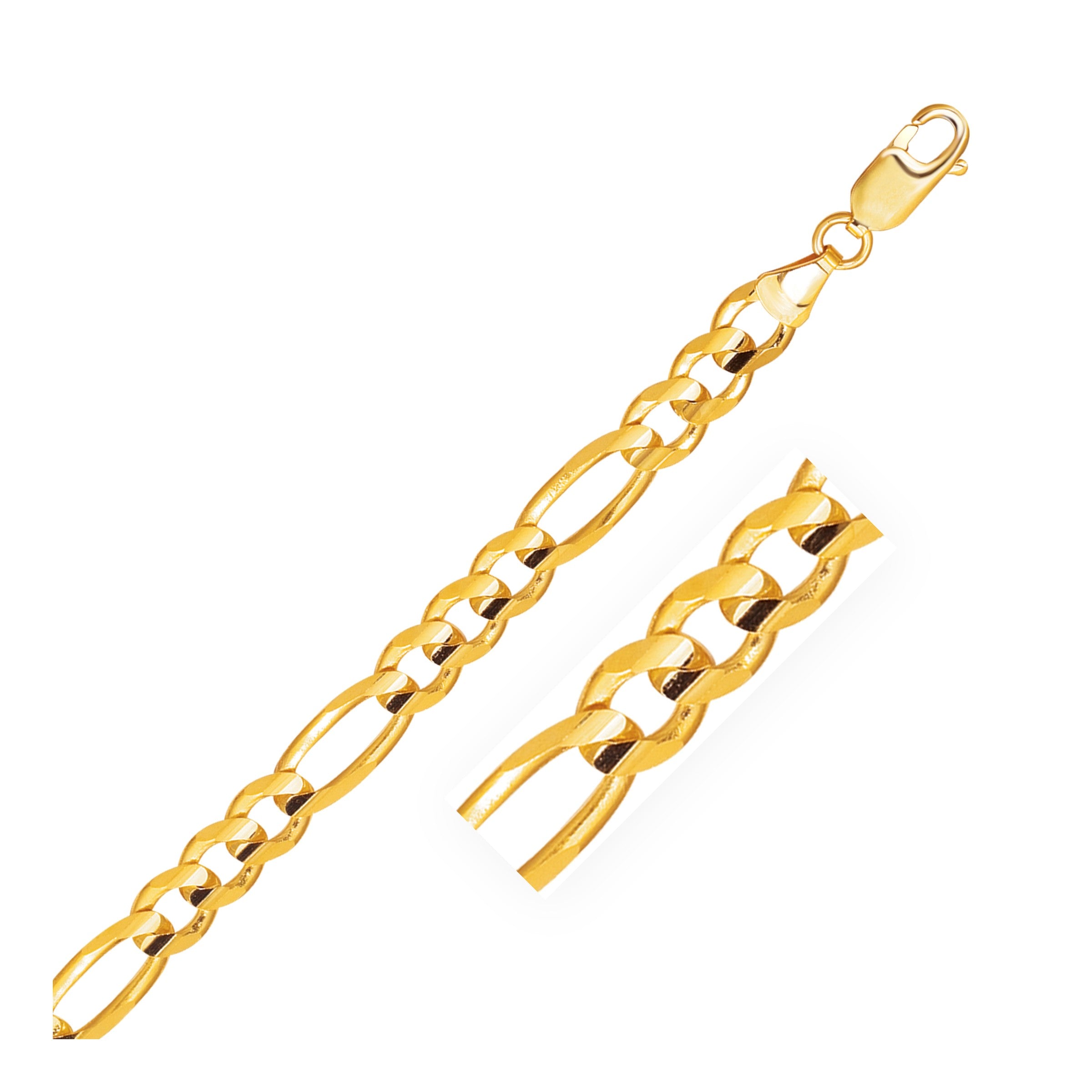 Yellow Gold 7.0mm 14k Solid Lobster Claw Figaro Chain