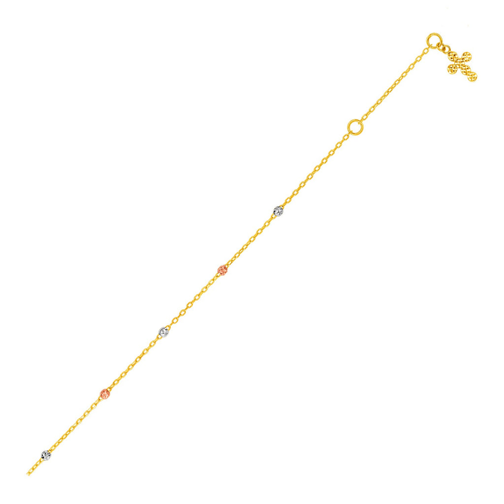 Tri Color Gold 14k Anklet with Cross