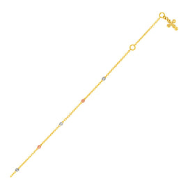 Tri Color Gold 14k Anklet with Cross