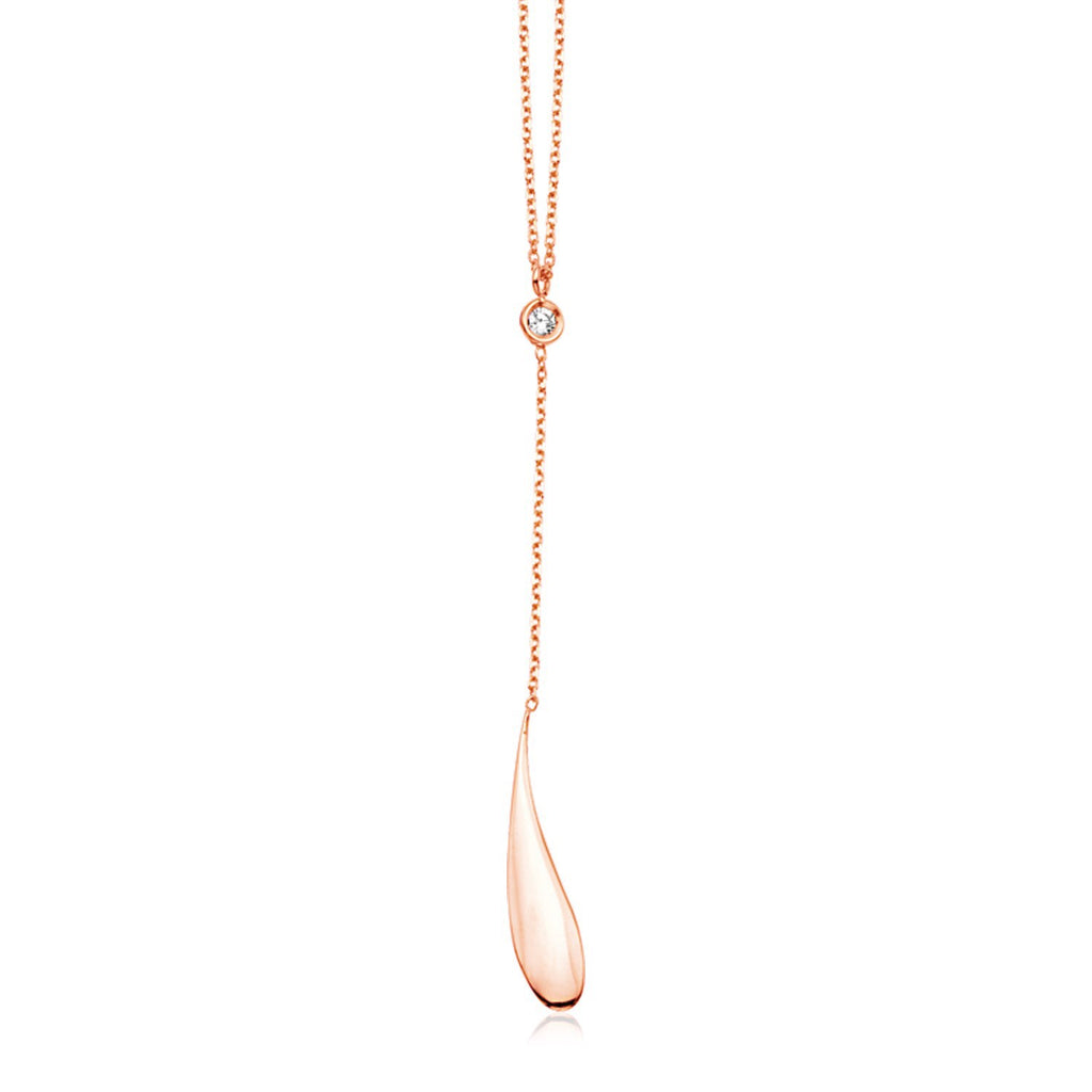 14k Rose Gold Teardrop Lariat Necklace with Diamond