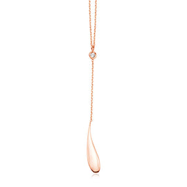 14k Rose Gold Teardrop Lariat Necklace with Diamond
