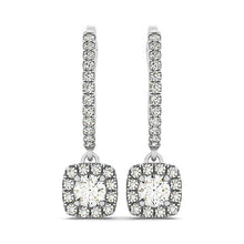 Load image into Gallery viewer, White Gold 14k Cushion Shape Halo Style Diamond Drop Earrings