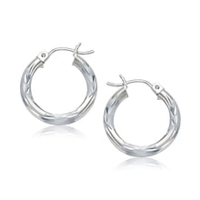 Load image into Gallery viewer, 14k White Gold Hoop Earrings with Diamond Cuts (15mm)