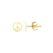 Load image into Gallery viewer, Yellow Gold 14k Post Earrings with Peace Signs in Pushback Clasps