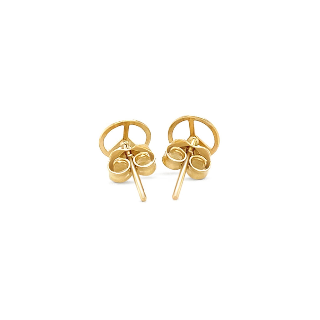 Yellow Gold 14k Post Earrings with Peace Signs in Pushback Clasps