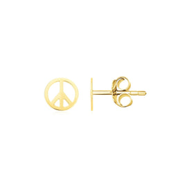 Yellow Gold 14k Post Earrings with Peace Signs in Pushback Clasps
