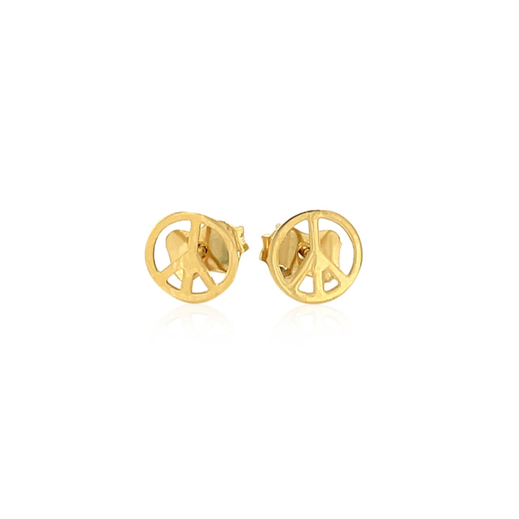 Yellow Gold 14k Post Earrings with Peace Signs in Pushback Clasps