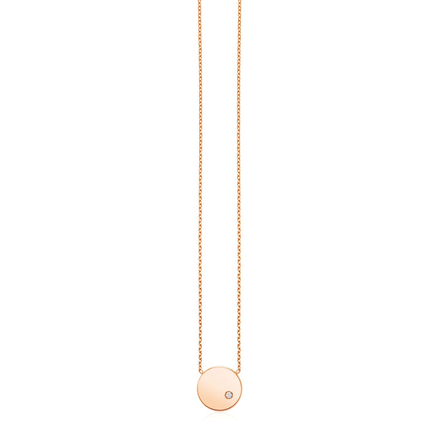 Rose Gold 14k Women's Necklace with Polished Round Pendant with Diamonds