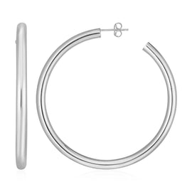 White Gold 14k Polished Hoop Earrings in Pushback Clasps