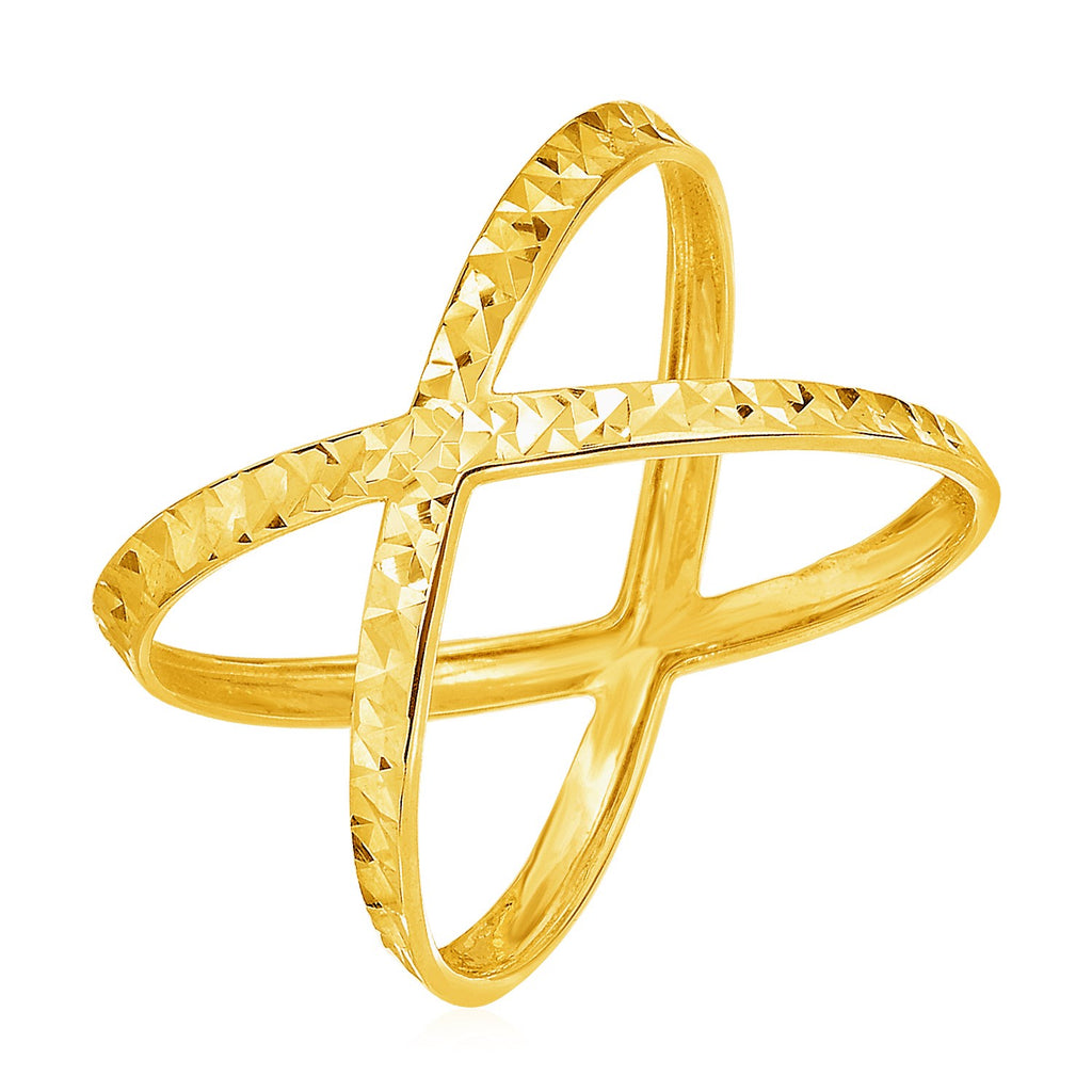 Yellow Gold 14k Textured X Profile Fancy Ring