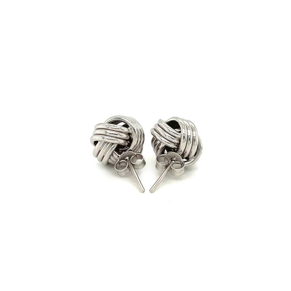 White Gold 14k Love Knot Post Earrings with Pushback Clasps