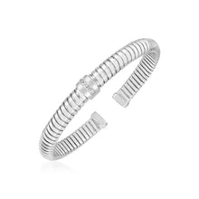 Load image into Gallery viewer, Sterling Silver Narrow Serpentine Style Cuff Bangle with Cubic Zirconias