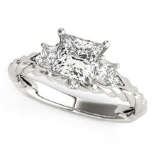 Load image into Gallery viewer, 14k White Gold Princess Cut 3 Stone Antique Style Diamond Ring (1 1/8 cttw)