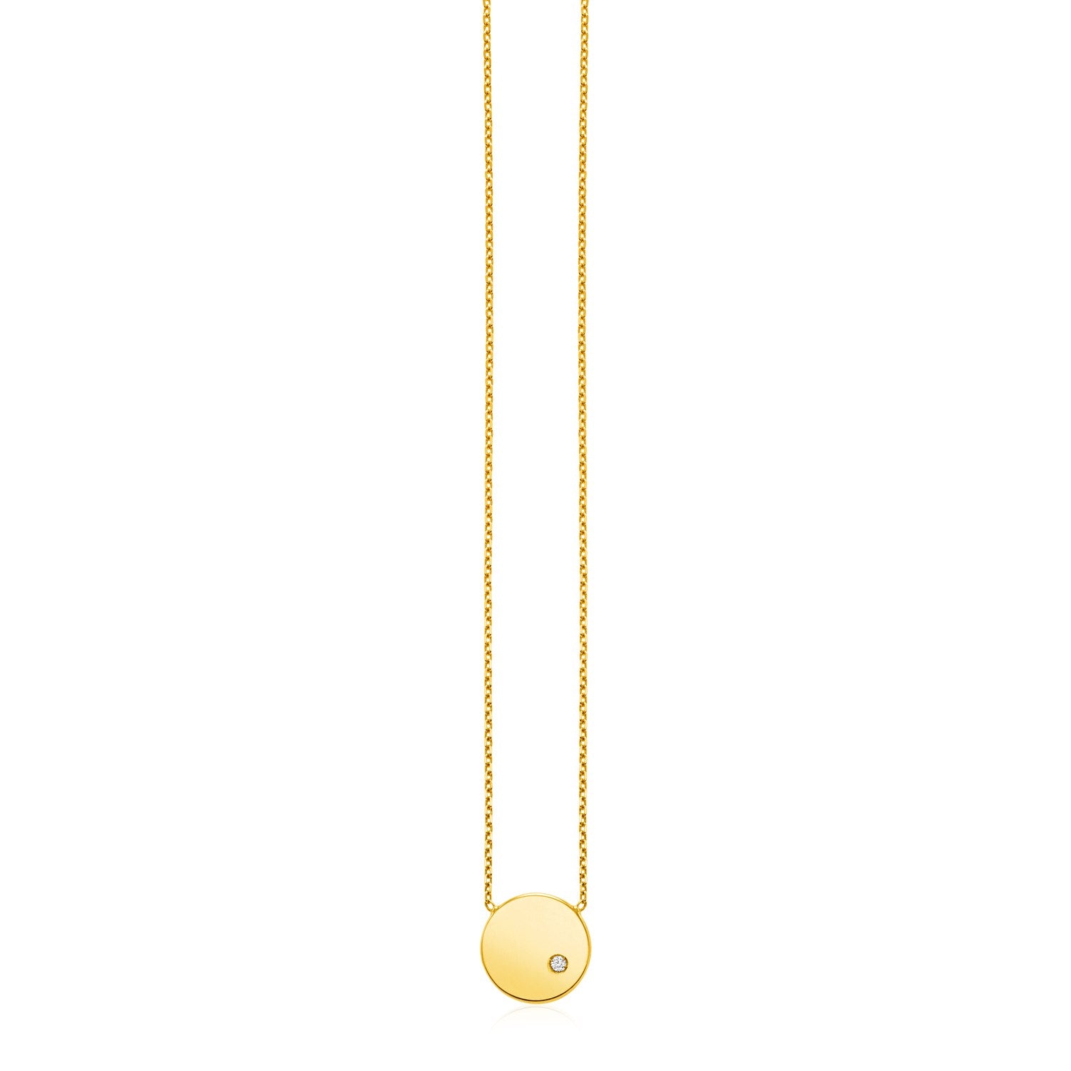 14k Yellow Gold Necklace with Polished Round Pendant with Diamond