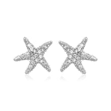 Load image into Gallery viewer, Sterling Silver Petite Starfish Earrings with Cubic Zirconias
