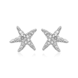 Sterling Silver Petite Starfish Earrings with Cubic Zirconias