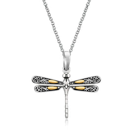 Yellow Gold and Sterling Silver 18k in a Dragonfly Crafted Design Pendant