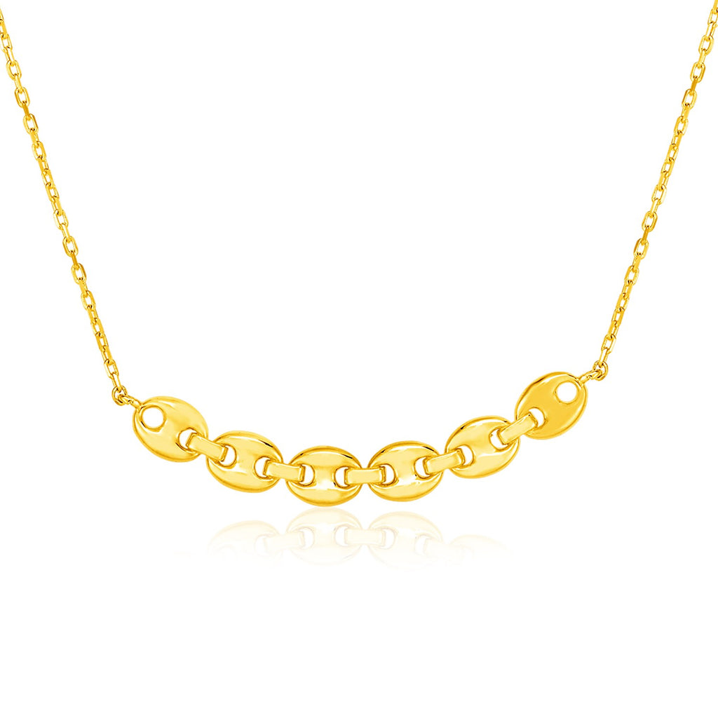 Yellow Gold 14k 18 inch Women's Link Necklace with Curve of Mariner Chain