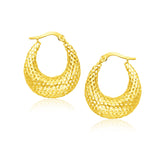 Yellow Gold 14k Mesh Style Graduated Hoop Earrings with Snap Lock