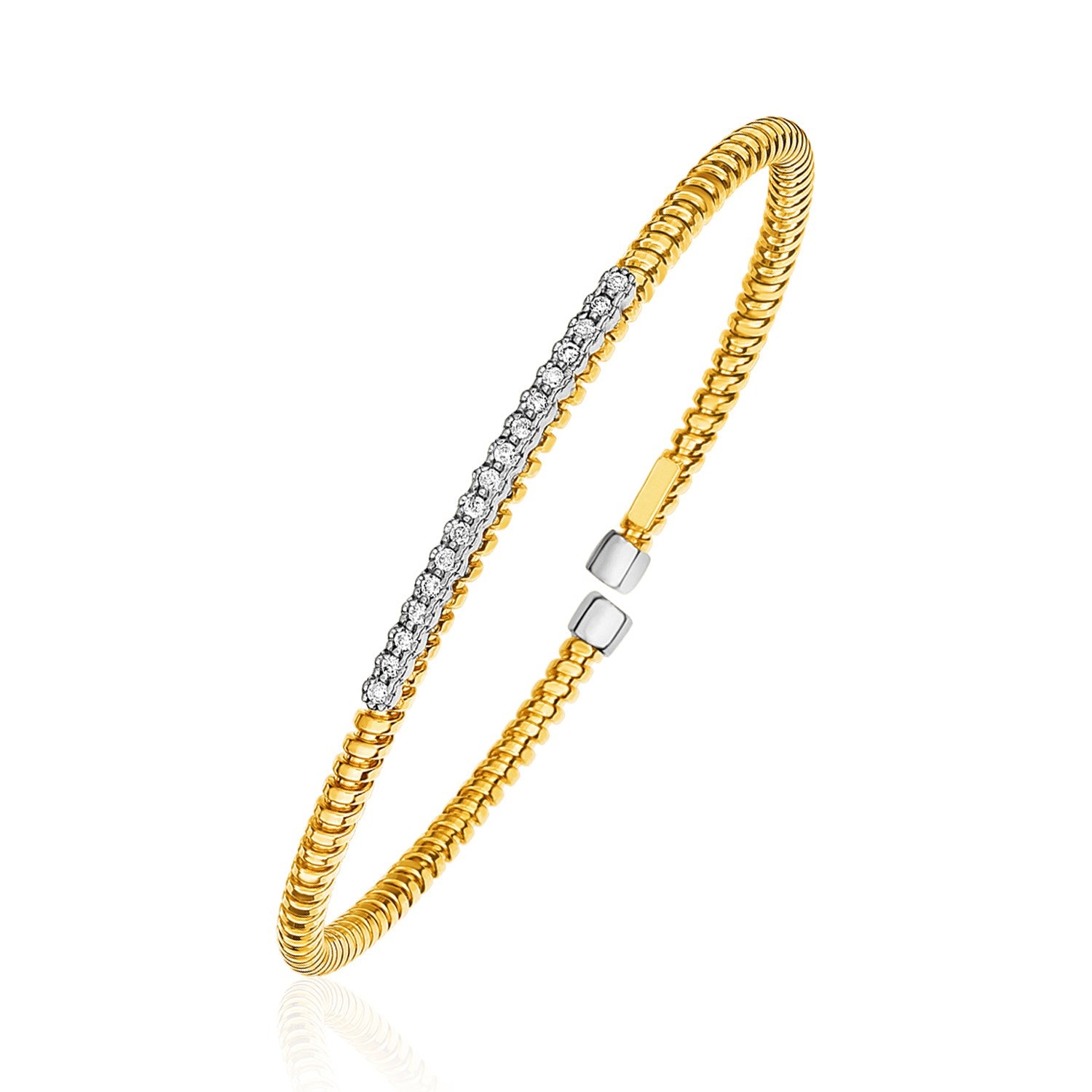 Yellow Gold and Diamond 14k 3mm Flexible Bangle Bracelet