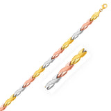 Tri-Color Gold 14k Shiny and Textured X Women's Link Bracelet