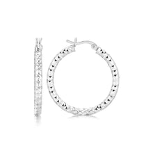 Load image into Gallery viewer, Sterling Silver Rhodium Plated Faceted Style Medium Hoop Earrings