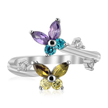 Load image into Gallery viewer, Sterling Silver Rhodium Plated Floral Toe Ring with Multi-Tone Cubic Zirconia