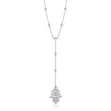 Load image into Gallery viewer, Sterling Silver Women&#39;s Lariat Necklace with Hand of Hamsa Symbol