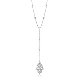 Sterling Silver Women's Lariat Necklace with Hand of Hamsa Symbol