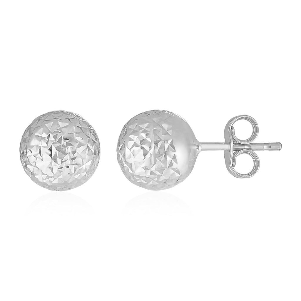 White Gold 14k Ball with Classic Crystal Cut Texture Earrings
