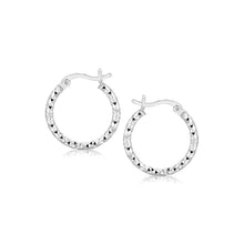 Load image into Gallery viewer, Sterling Silver Faceted Design Hoop Earrings with Rhodium Plating