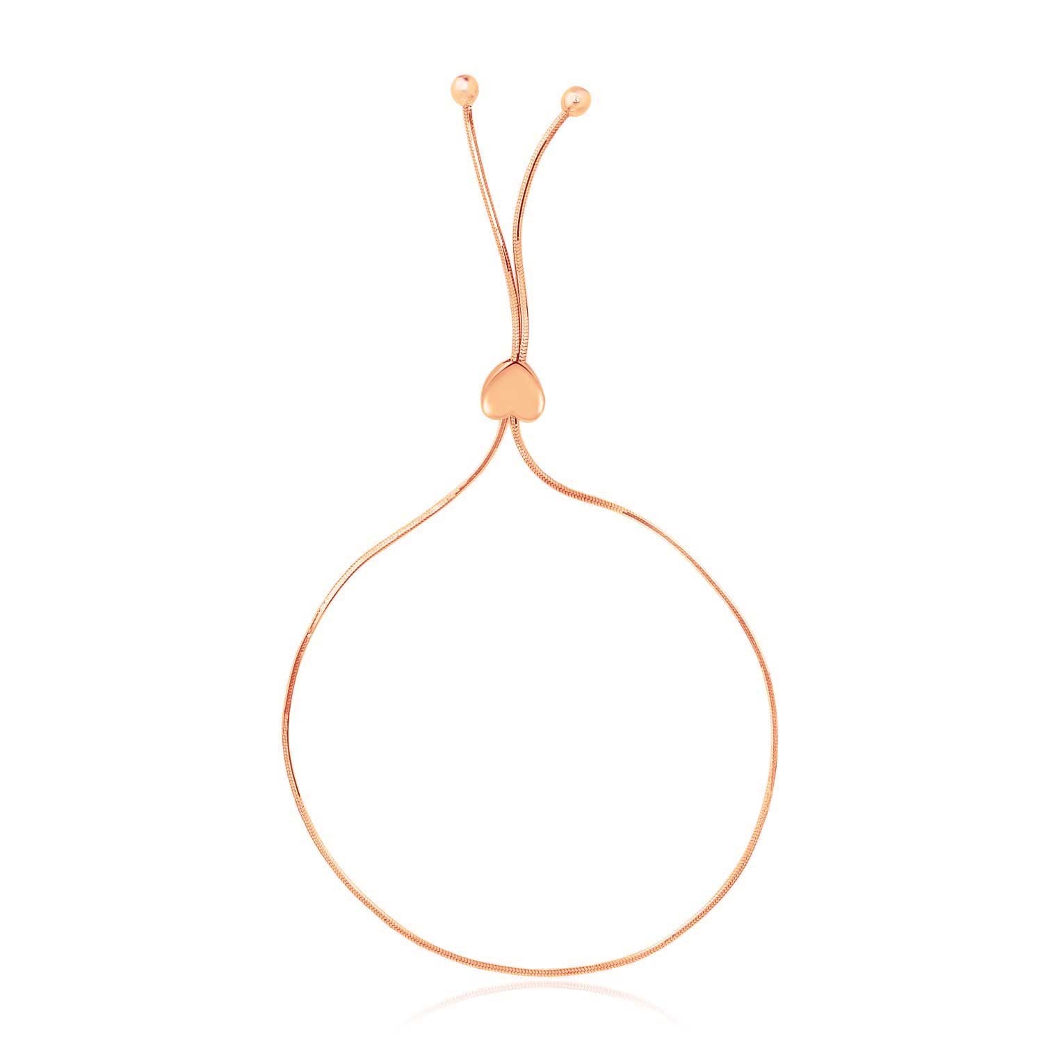 Rose Gold 14k Adjustable Lariat Style Heart Women's Motif Bracelet