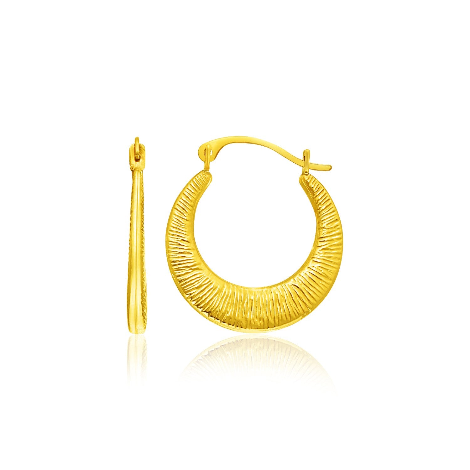 Yellow Gold 14k Graduated Round Textured Hoop Earrings with Snap Lock