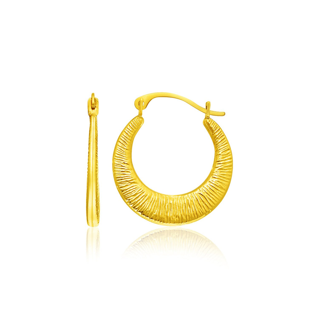 Yellow Gold 14k Graduated Round Textured Hoop Earrings with Snap Lock
