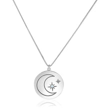 Load image into Gallery viewer, Sterling Silver 18 inch Women&#39;s Necklace with Engraved Moon and Stars and Diamonds