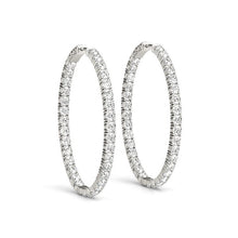 Load image into Gallery viewer, White Gold 14k Oval Shape Two Sided Diamond Hoop Earrings in Hinged Snap Back