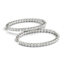 Load image into Gallery viewer, White Gold 14k Oval Shape Two Sided Diamond Hoop Earrings in Hinged Snap Back